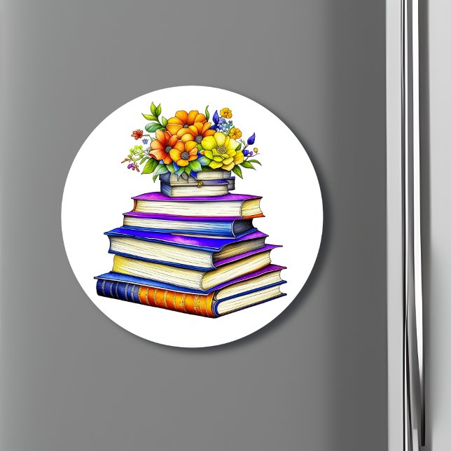 Aimant Jolies Livres Vintages et Fleurs Personnalisées (Créateur téléchargé)