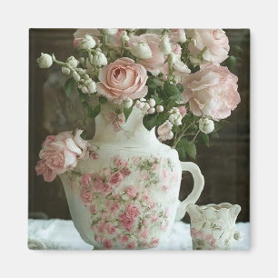 Aimant Jolies roses roses dans une vieille théière en por