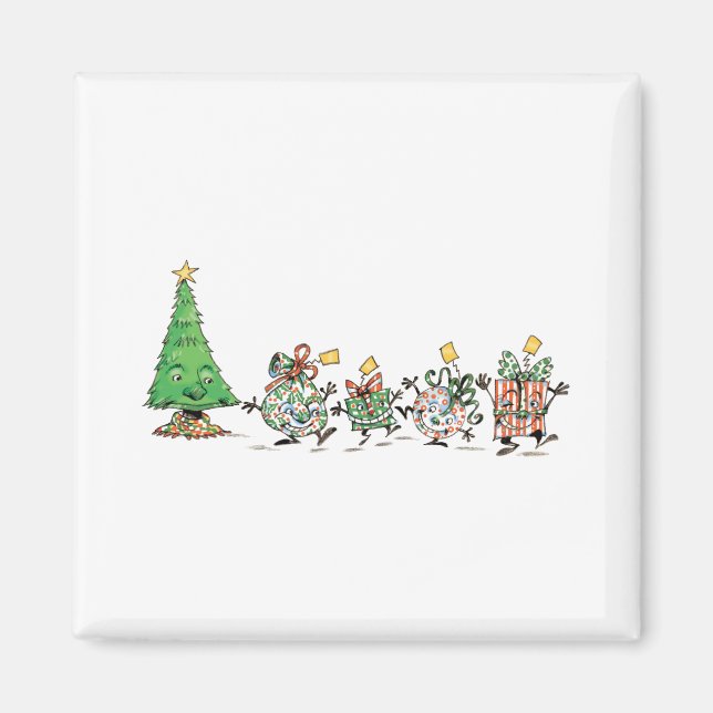 Aimant Jolis dessins animés de cadeaux de Noël dansants e (Devant)
