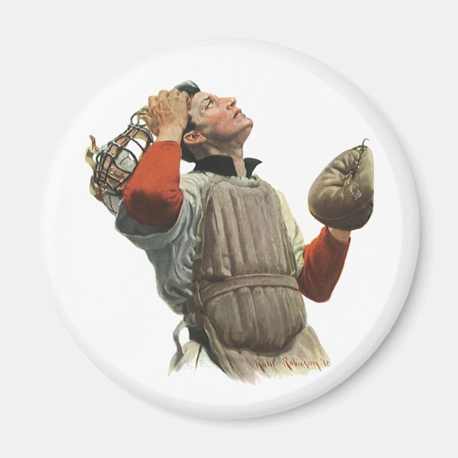 Aimant Joueur De Baseball vintage, Chercher (Devant)