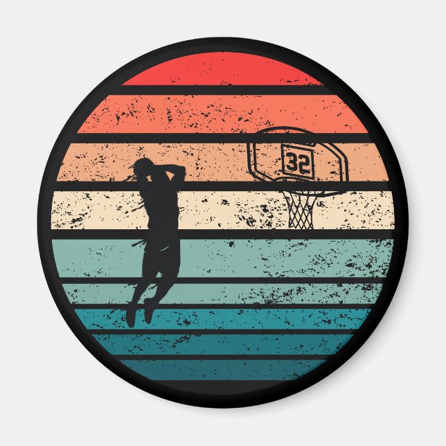 Aimant Joueur de basket-ball slunk coucher de soleil rétr (Devant)