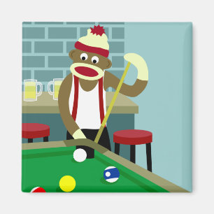 Aimant Joueur de billard Sock Monkey Pool