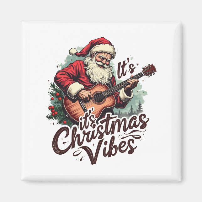 Aimant Joueur de guitare de Noël Père Noël - Rockin autou (Devant)