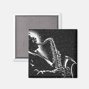 Aimant Joueur de saxophone de style graphique N&B des ann