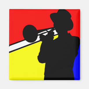 Aimant Joueur de trombone de silhouette, art mondrian de
