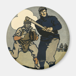 Aimant Joueurs de baseball sportifs vintage, art stylisé