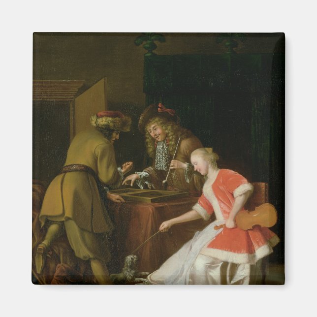 Aimant Joueurs de Tric-Trac avec une dame et son chien (Devant)