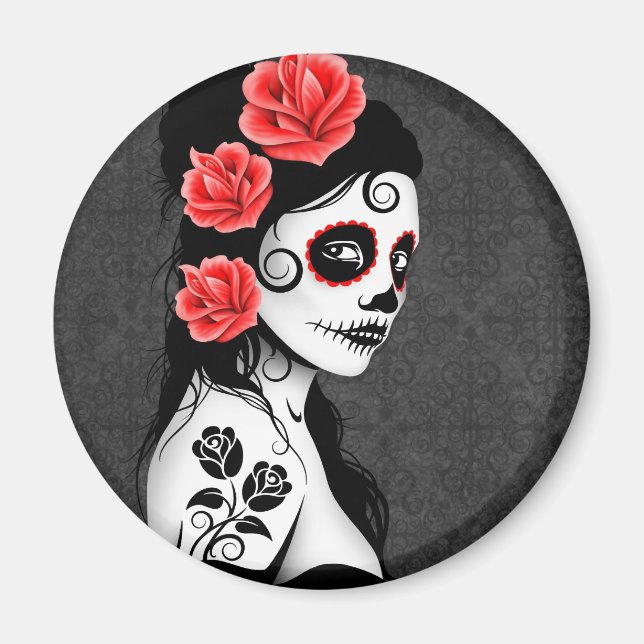 Aimant Jour de la fille crâne de sucre mort - gris (Devant)