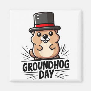 Aimant Jour de la marmotte mignon et heureux le 2 février