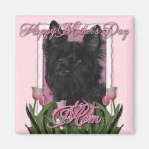 Aimant Jour de mères - tulipes roses - cairn Terrier -