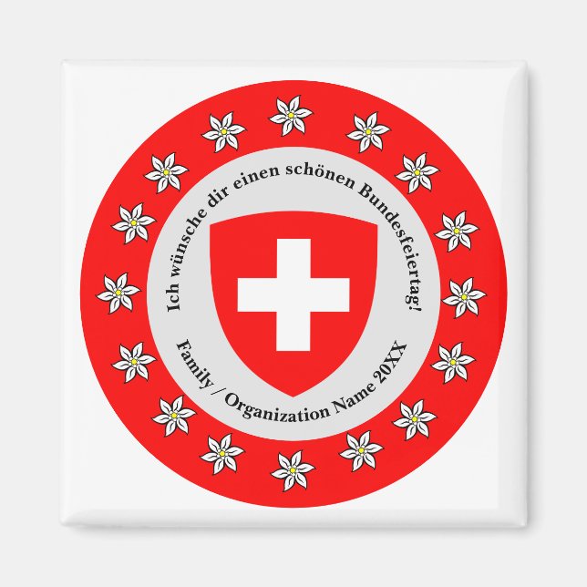 Aimant Jour national suisse Drapeau Edelweiss (Devant)