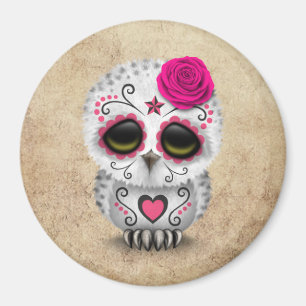 Aimant Jour rose mignon de la Chouette crâne de sucre mor
