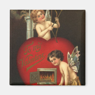 Aimant Jour vintage des Valentines Cupide, Anges brûlant 