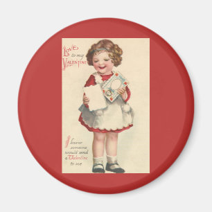 Aimant Jour vintage des Valentines, Lettre fille avec amo