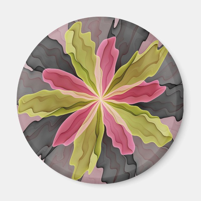 Aimant Joy, Vert rose Anthracite Imaginaire Fleur Fractal (Devant)