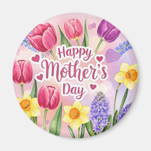 Aimant Joyeuse fête des Mères, fleurs printanières,
