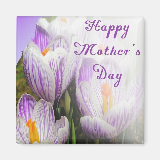 Aimant Joyeuse fête des mères Violette et Blanche Tulipes (Devant)