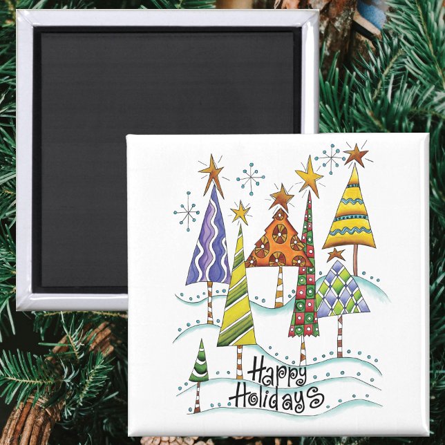 Aimant Joyeuses fêtes ! De beaux arbres de Noël aux étoil (Créateur téléchargé)