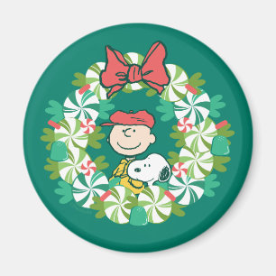 Aimant Joyeuses fêtes   Wreath de bonbon de menthe poivré