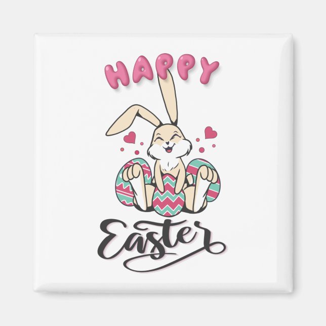 Aimant Joyeuses Pâques du lapin de Pâques adorable (Devant)