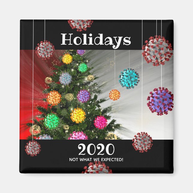 Aimant Joyeuses vacances 2020 covid molécule arbre (Devant)