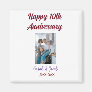 Aimant Joyeux 10e anniversaire photo mariage nom du coupl