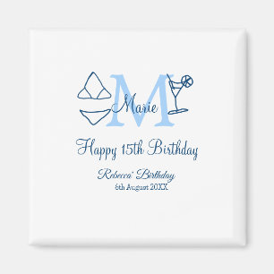 Aimant Joyeux 15e anniversaire bleu ajouter nom monogramm