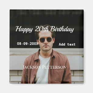 Aimant Joyeux 20e anniversaire simple photo ajouter nom d