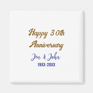 Aimant Joyeux 30e anniversaire de mariage royal bleu or s