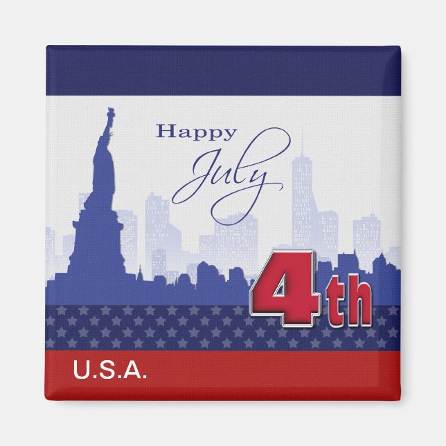 Aimant Joyeux 4 juillet. Statue de la Liberté et feux d'a (Devant)