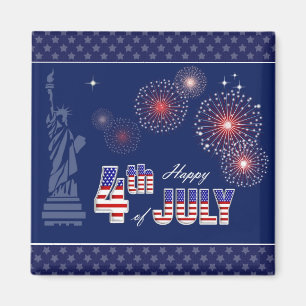 Aimant Joyeux 4 juillet. Statue de la Liberté et feux d'a