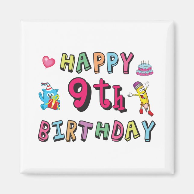 Aimant Joyeux 9e anniversaire pour enfants de 9 ans B jou (Devant)