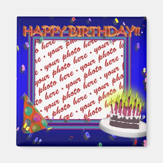 Aimant Joyeux Anniversaire Avec Cadre Photo Confetti (Devant)