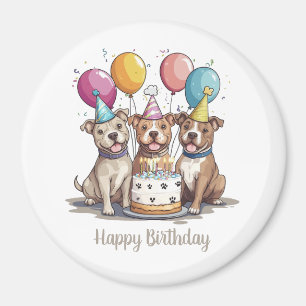 Aimant Joyeux Anniversaire Chiens Pit Bull