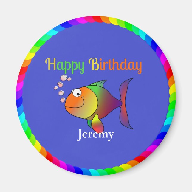 Aimant Joyeux anniversaire de Bubbles the Fish (Devant)