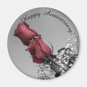 Aimant Joyeux anniversaire   Deux roses rouges photo