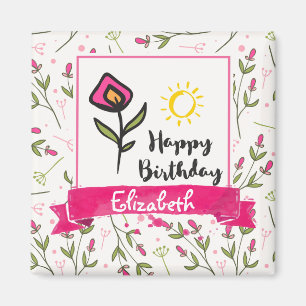 Aimant Joyeux anniversaire - Joli Fleurs sauvages et sole