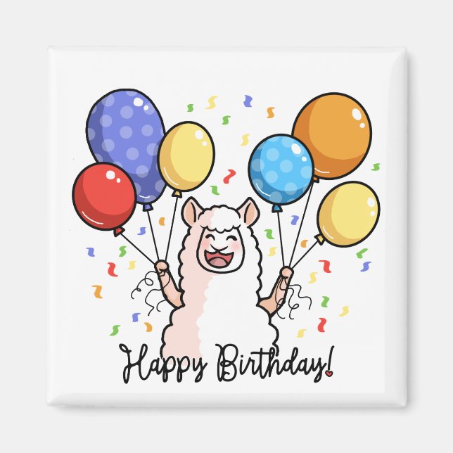 Aimant Joyeux Anniversaire Llama (Devant)