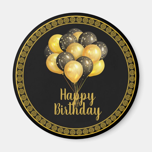Aimant Joyeux anniversaire, or et noir, (Devant)