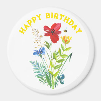 Aimant Joyeux Anniversaire Peint Floral Country Cadeau
