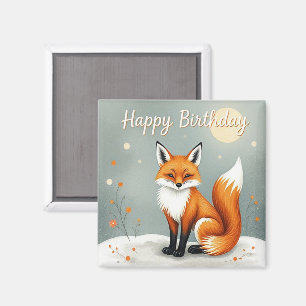 Aimant Joyeux Anniversaire Renard Brun Forêt Mignonne