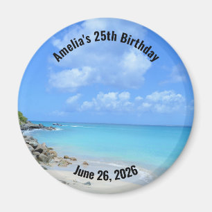 Aimant Joyeux Anniversaire sur une belle plage tropicale 