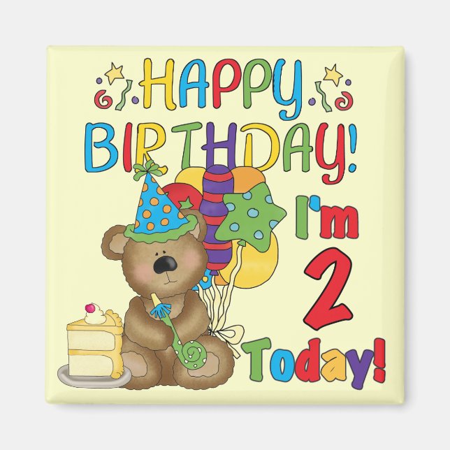 Aimant Joyeux anniversaire Teddy Bear 2e anniversaire (Devant)