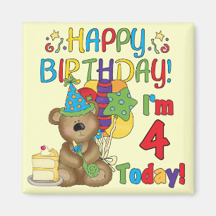 Aimant Joyeux anniversaire Teddy Bear 4th T-shirts et cad