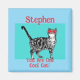 Aimant Joyeux anniversaire Vous Cool Tabby Chat Mens Mari