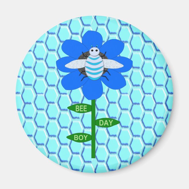 Aimant Joyeux Bee Day Boy Blue Birthday Bumblebee (Devant)