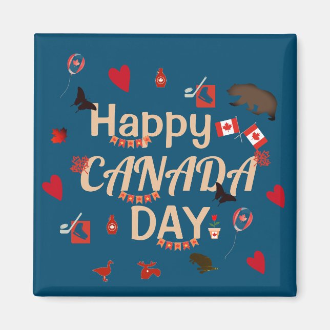 Aimant Joyeux Bleu de la Fête du Canada (Devant)