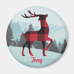 Aimant Joyeux Buffle de Noël Plaid Rindeer Et Arbres