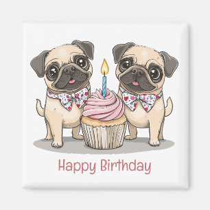 Aimant Joyeux Carlin d'anniversaire Chiens Cupcake