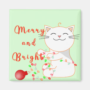 Aimant Joyeux Chat Jouer Avec Lumière LED Noël mignon